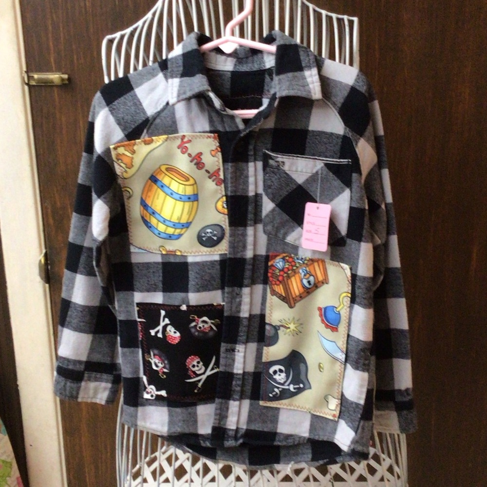 Kids Pirate Patchwork Plaid Shirt